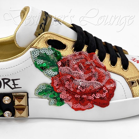 NEW DOLCE & GABBANA Roses Amore Crystal Sequin Portofino Sneakers $1,650 - Picture 10 of 13